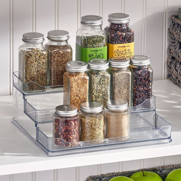 For Spices: mDesign Plastic Spice and Food 3 Tier Kitchen Shelf Storage Organizer