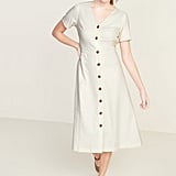 Fit & Flare Button-Front Linen-Blend Midi Dress