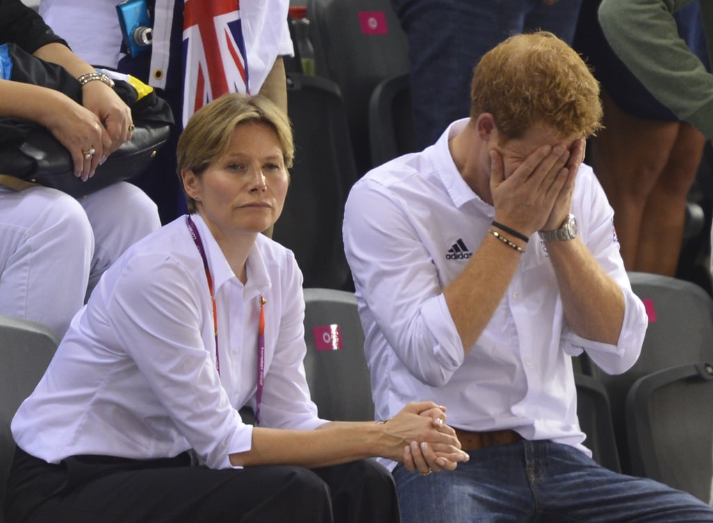 Prince Harry hid his face. | Royals at Olympics 2012 | POPSUGAR Love