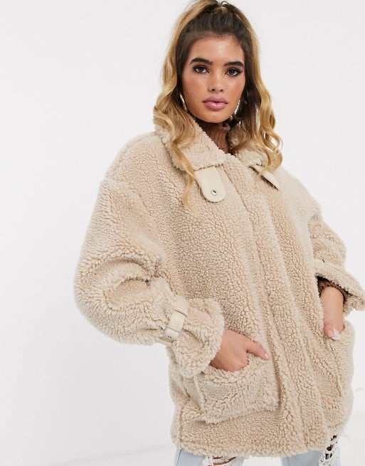 Missguided borg aviator jacket in cream