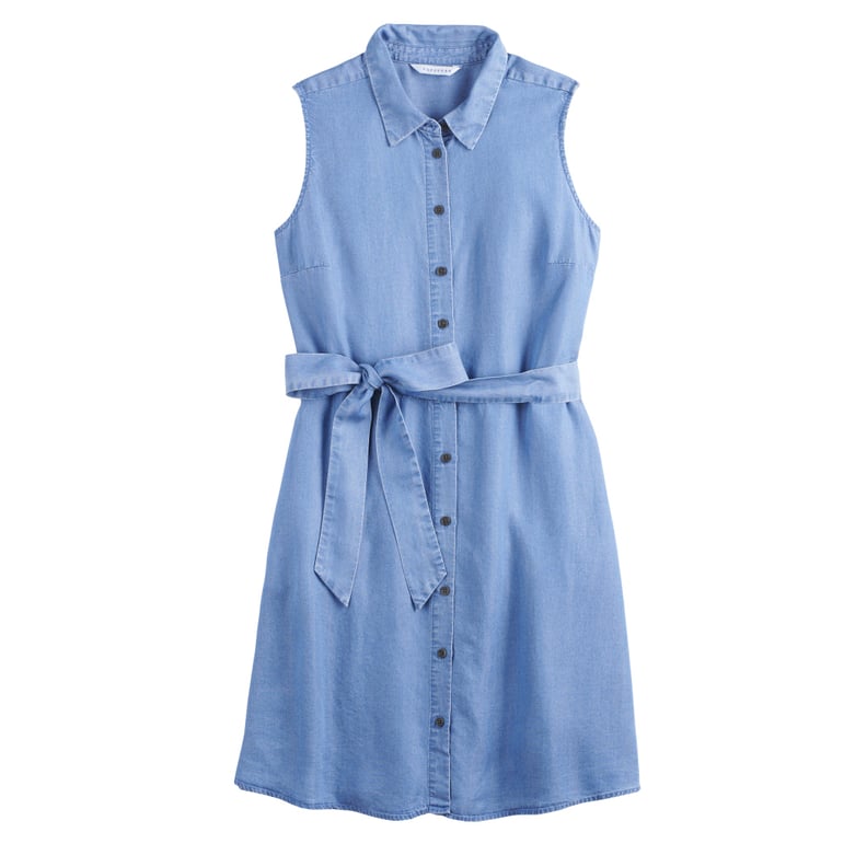 Sleeveless Shirt Dress in Medium Blue Wash