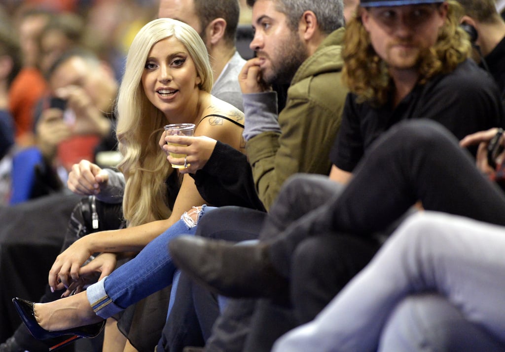 Lady Gaga sat courtside at the Alba Berlin and San Antonio Spurs basketball game in Berlin on Wednesday.