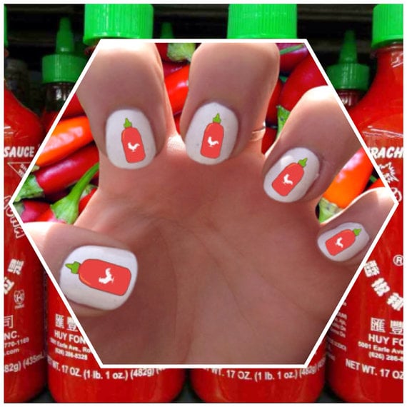 Sriracha Hot Sauce Nail Decals