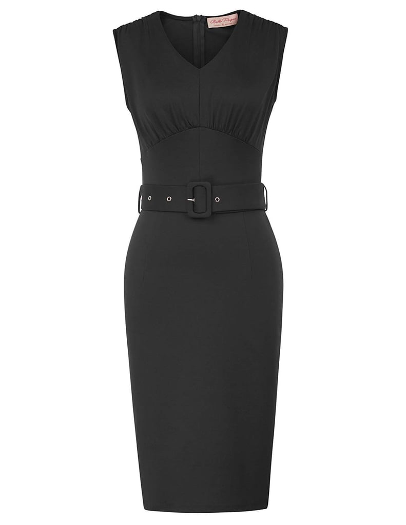 Belle Poque Sleeveless V-Neck Wear-to-Work Formal Belted Pencil Dress
