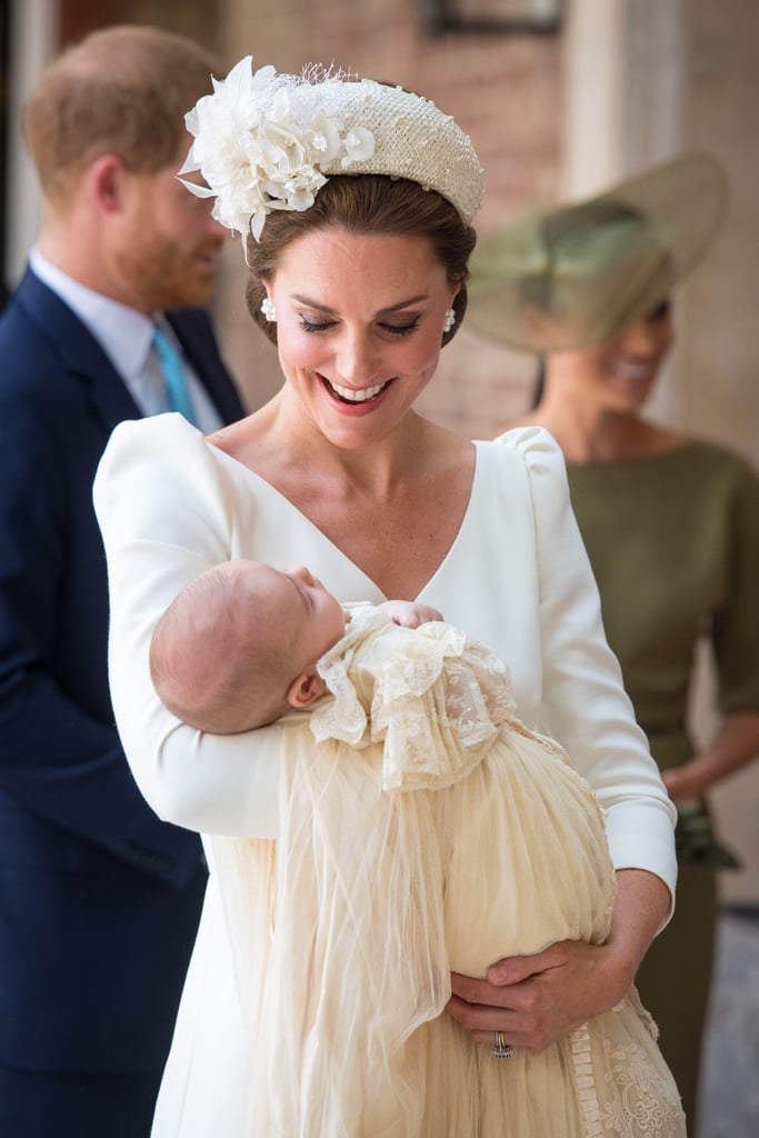 July: Kate looked like a proud mom at Prince Louis's christening.