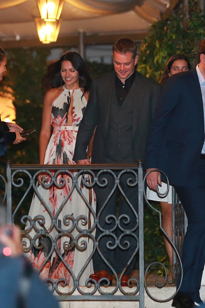 Matt and Luciana Damon held hands while exiting the restaurant.