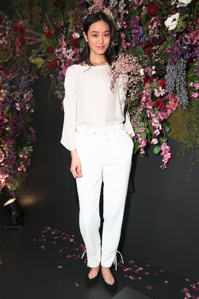 Club Monaco Eulia Pant ($170), Priyalla Top ($190), Bauble Solid Earring ($50) and Edni Flats ($249)
