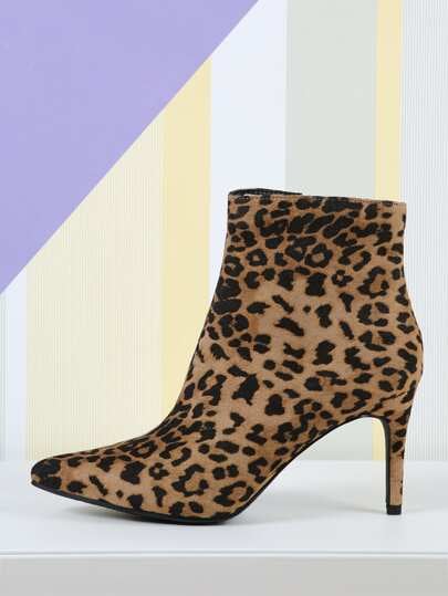 Shein Pointy Toe Side Zip Leopard Booties