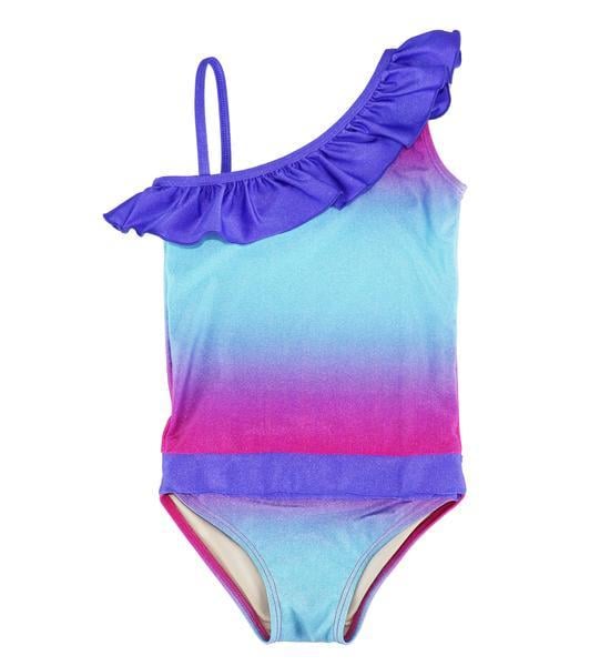 Fucshia Turq Ombre One-Shoulder Swimsuit With Ruffle ($25) | Swimsuits ...