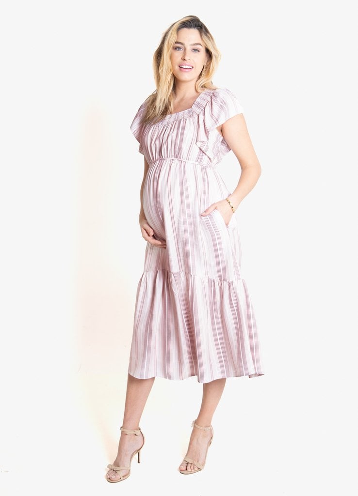 Ingrid & Isabel Flutter Sleeve Maternity Midi Dress