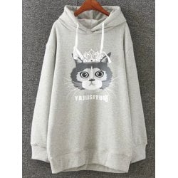 Rosewholesale Cartoon Cat Print Fleece Plus Size Hoodie