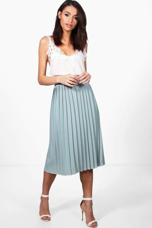 boohoo Neave Crepe Pleated Midi Skirt | Wedding Outfits That Aren't ...