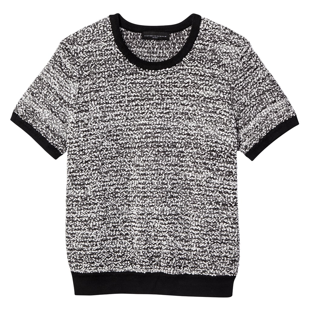 +黑色和白色短袖毛衣编织顶部(28美元)