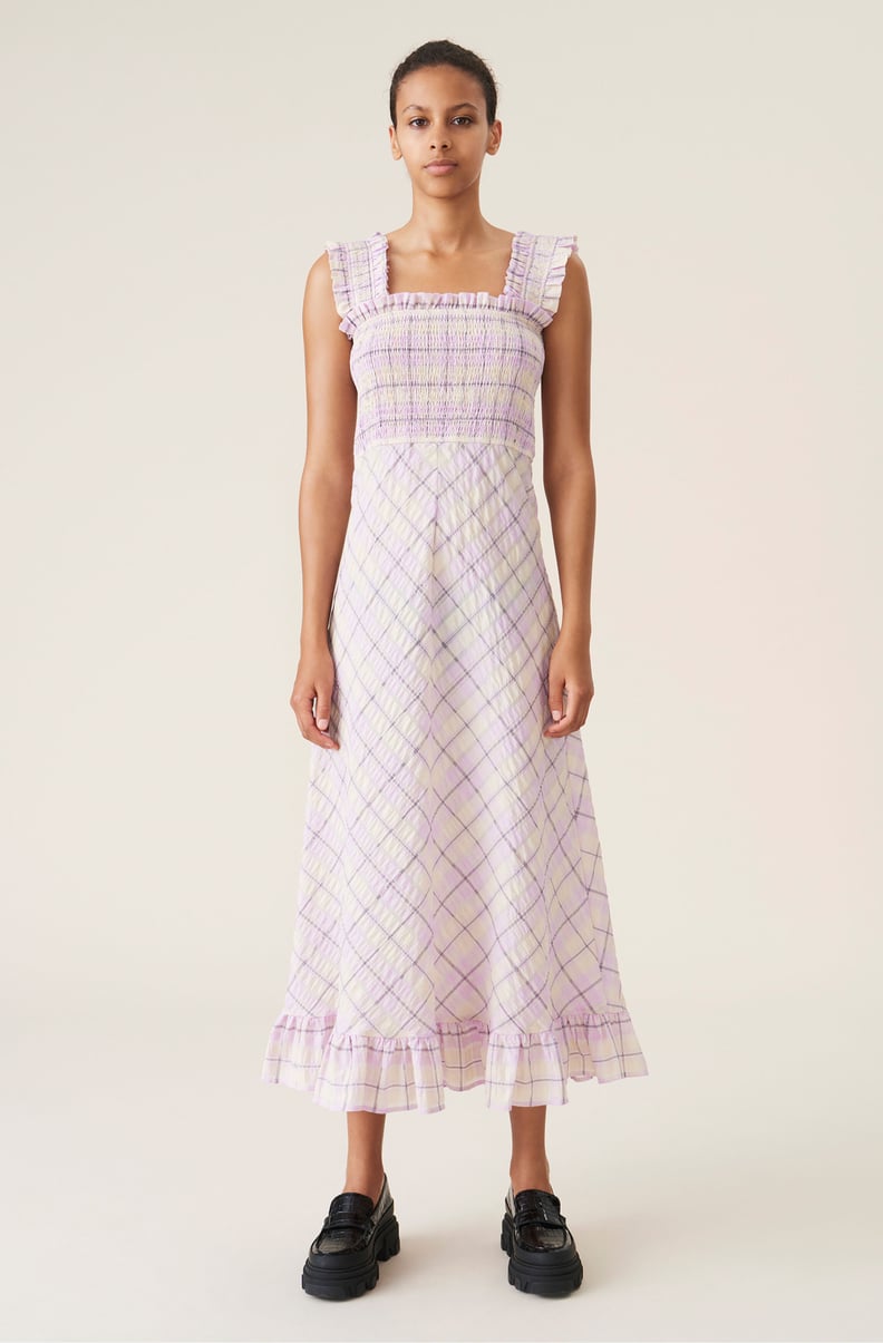 Ganni Seersucker Check Maxi Dress