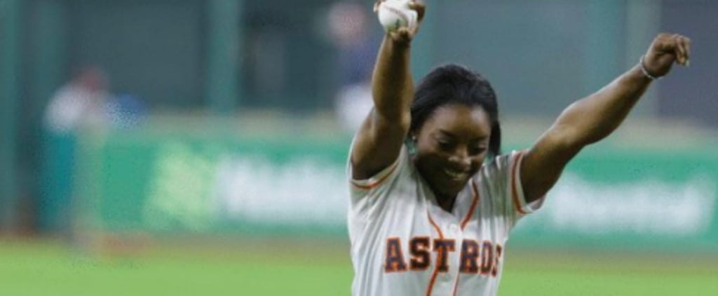 Simone Biles Throws Pitch at Houston Astros Baseball Game