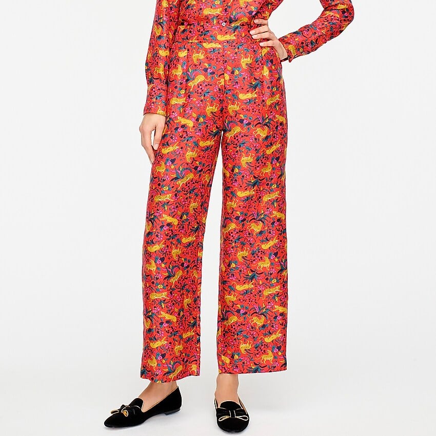 J. Crew Collection silk twill pull-on pant in jungle cat floral print