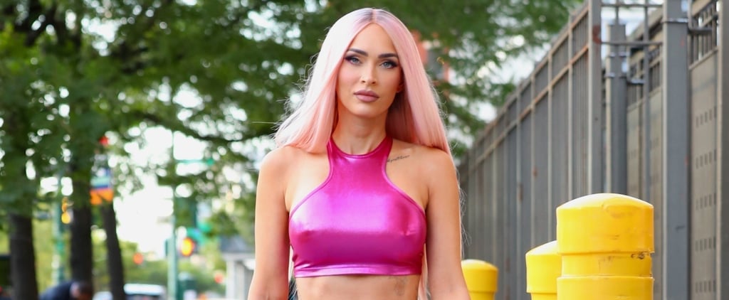 Megan Fox Wears a Hot Pink Metallic Skirt Set