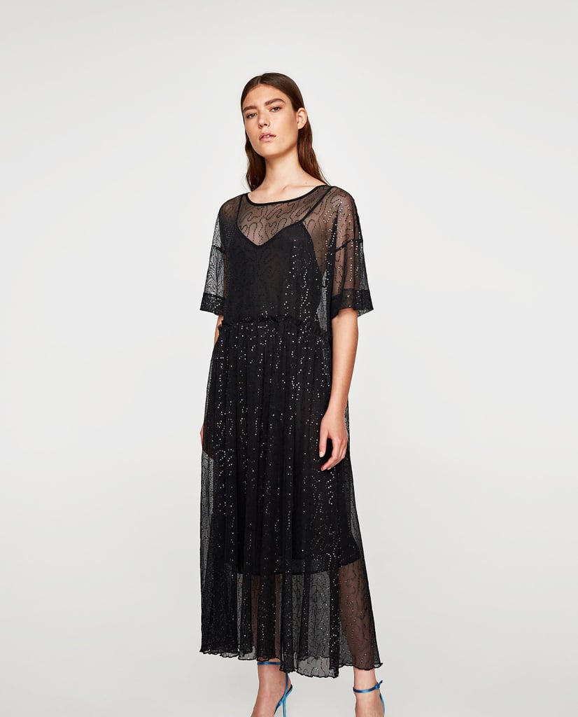 Zara Sequined Tulle Dress | Melania Trump Black Dress in Official ...