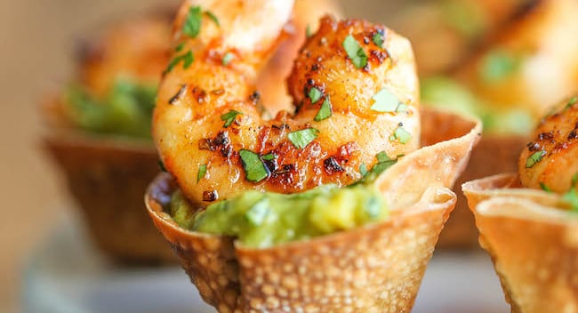 Guacamole Shrimp Wonton Cups