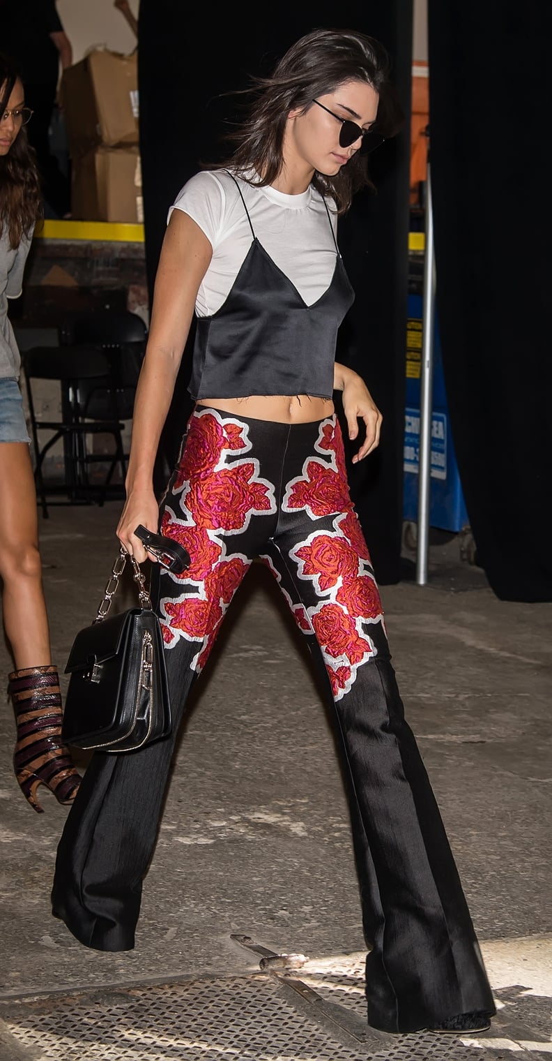 Kendall Jenner Wearing Printed Flares to the Michael Kors Show