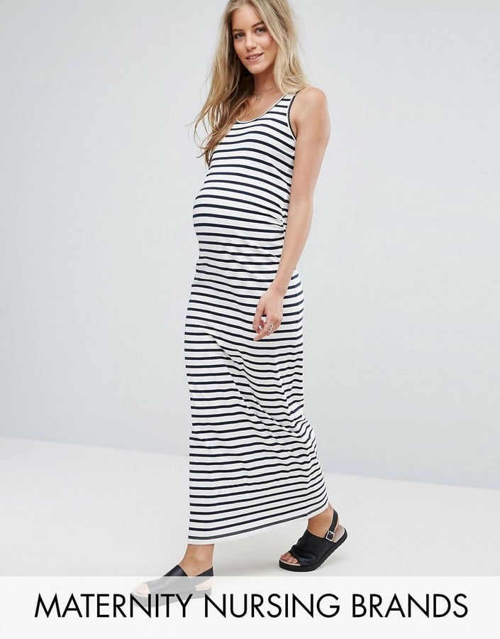 Mama Licious Organic Cotton Striped Bodycon Maxi Dress