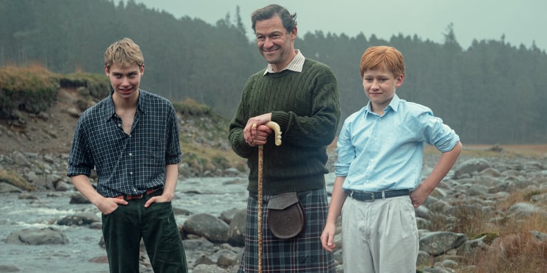 Rufus Kampa as Prince William, Dominic West as Prince Charles, and Fflyn Edwards as Prince Harry