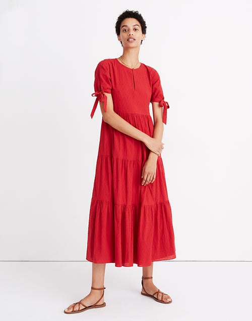 Tie-Sleeve Tiered Midi Dress