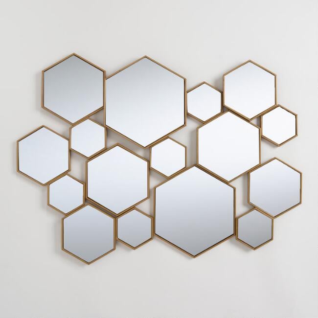Brass Metal Hexagon Mirror Panel