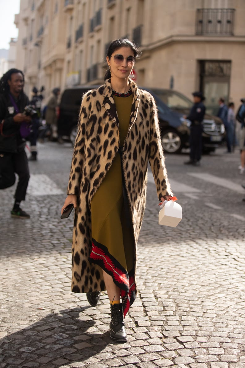 Style Your Leopard-Print Coat With: A Long Dress and Boots