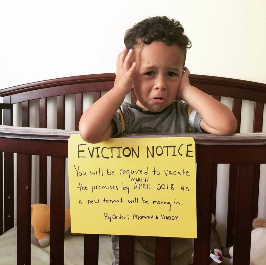Crib Eviction Notice The Funny The Cute And The Clever 17 Ways To Announce Your Pregnancy Using Your Older Kids Popsugar Family Photo 11