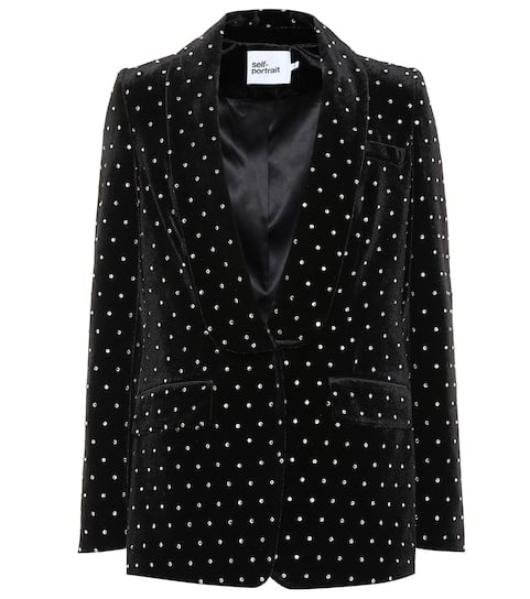 Self-Portrait Embellished Velvet Blazer