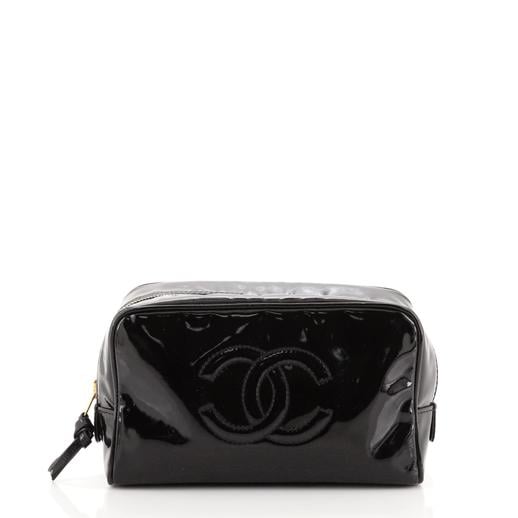 Chanel Vintage Timeless Toiletry Pouch Patent Black