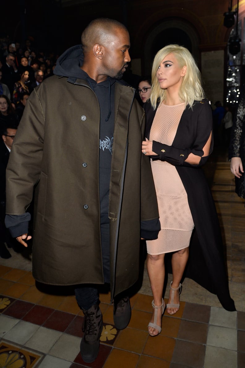 Kim went straight-up sheer at Lanvin's PFW show, but Kanye just did his thing.