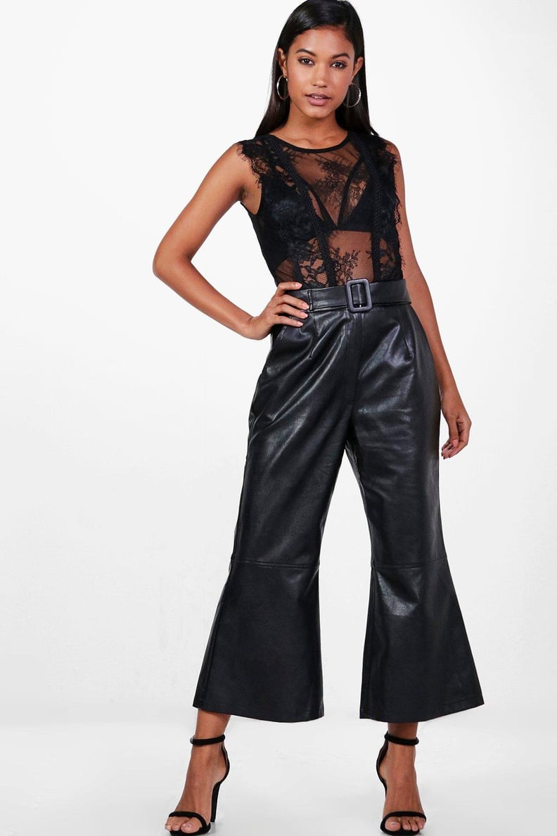 Boohoo Belted Wide Leg Leather Look Culottes