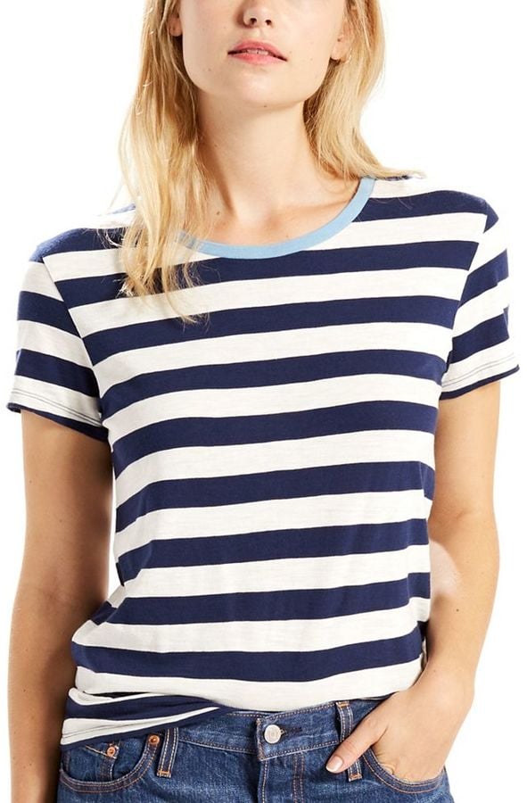 As a styling hack, tuck the front of your Levi's Perfect Striped Tee ($25) into your jeans.