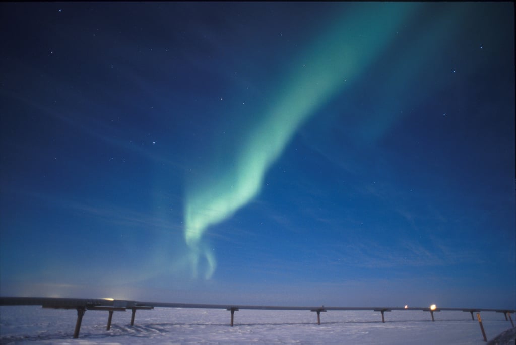 Milne Point, AK, enjoyed a stunning view of the aurora borealis in November 2002.