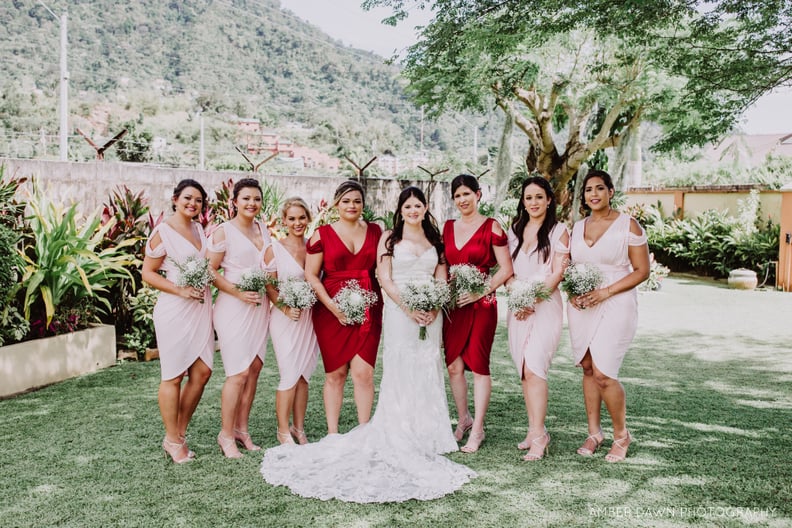 Nothing says Valentine's Day like pink and red bridesmaids dresses.