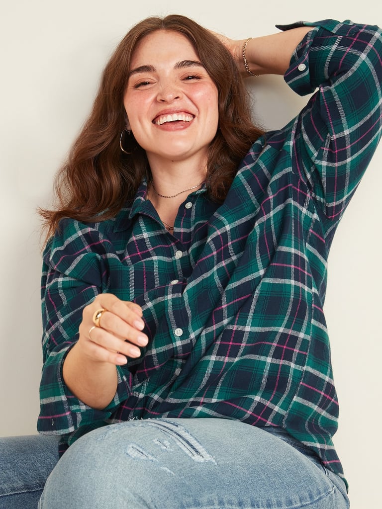 Try the Old Navy Plaid Flannel No-Peek Boyfriend Plus-Size Shirt