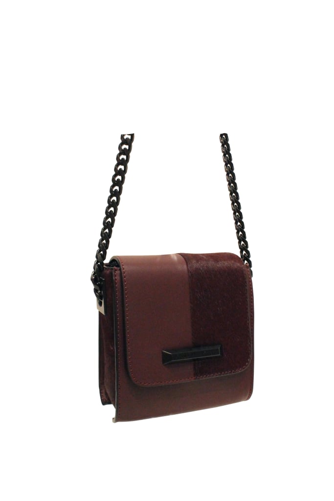 Violet Leather & Calf Hair Chain Crossbody Bag ($225)
