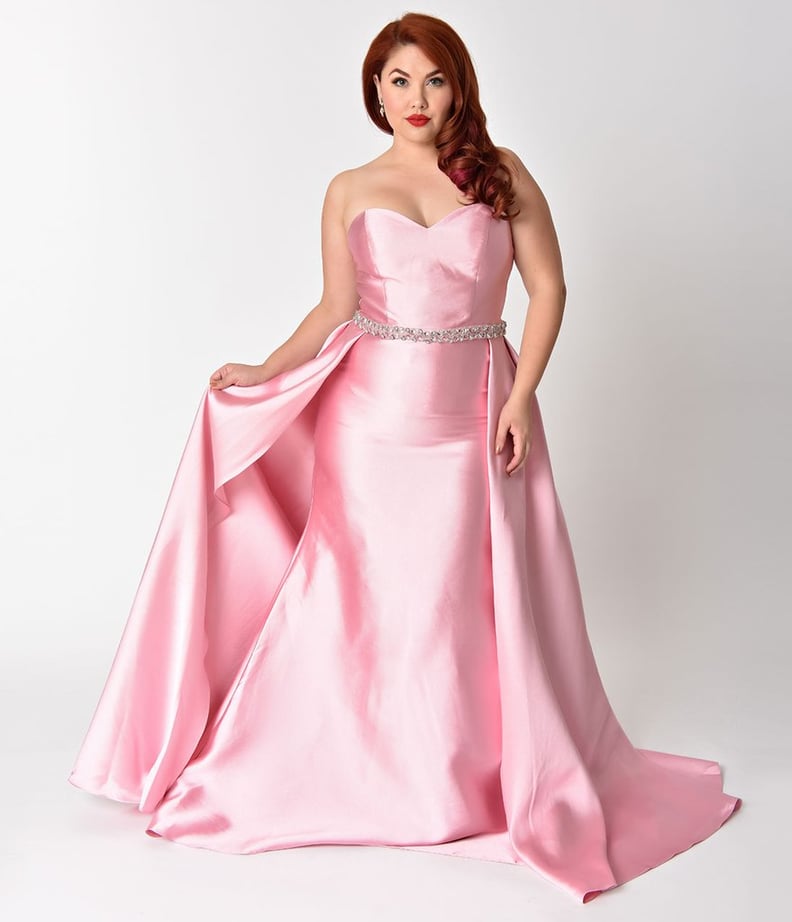 Curve Dusty Rose Pink Strapless Sweetheart Neckline Satin Prom Gown