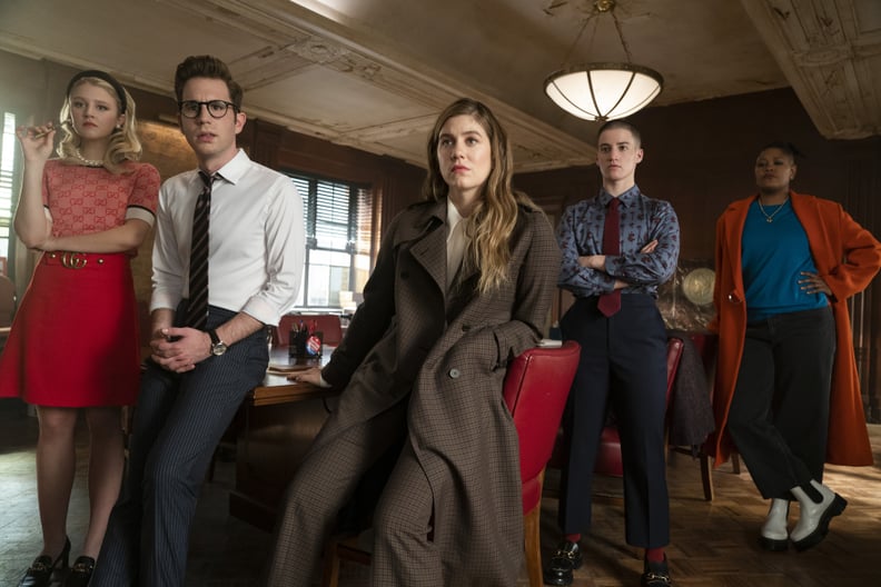 THE POLITICIAN (L to R) JULIA SCHLAEPFER as ALICE CHARLES, BEN PLATT as PAYTON HOBART, LAURA DREYFUSS as MCAFEE WESTBROOK, THEO GERMAINE as JAMES SULLIVAN, and RAHNE JONES as SKYE LEIGHTON in episode 2 of THE POLITICIAN. Cr. COURTESY OF NETFLIX/NETFLIX  2