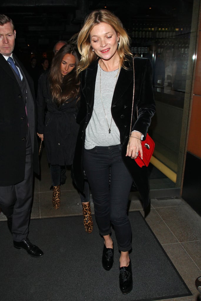 Kate Moss grabbed dinner with friends on Monday in London.