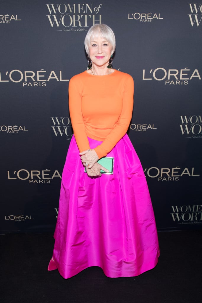 For the L'Oréal Paris Canadian Women of Worth Awards Gala, the actress wore a striking orange top with a hot pink skirt.