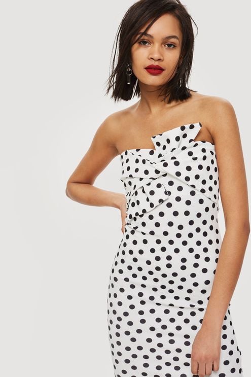 Topshop Bow Twist Dot Midi Bodycon Dress