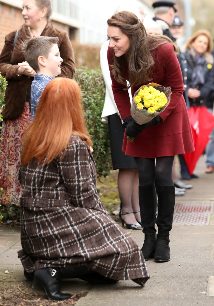 This Time Around, the Duchess of Cambridge Styled Her Skirt Suit With a Black Turtleneck, Gloves, and Boots