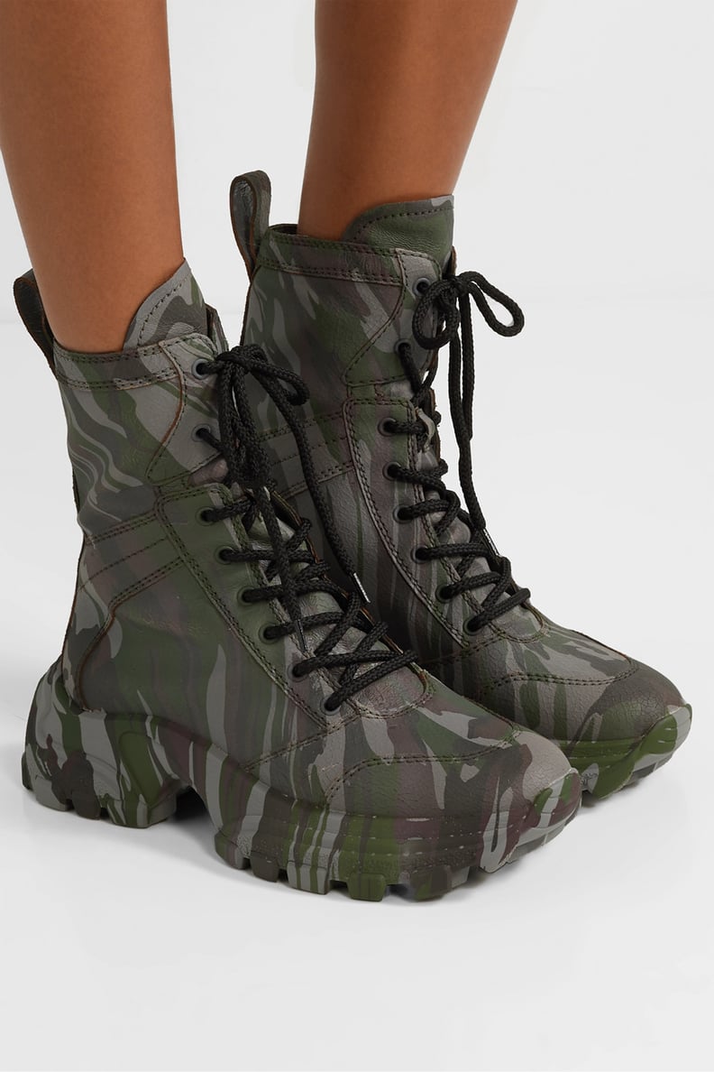 Miu Miu Camouflage Print Textured Leather Ankle Boots