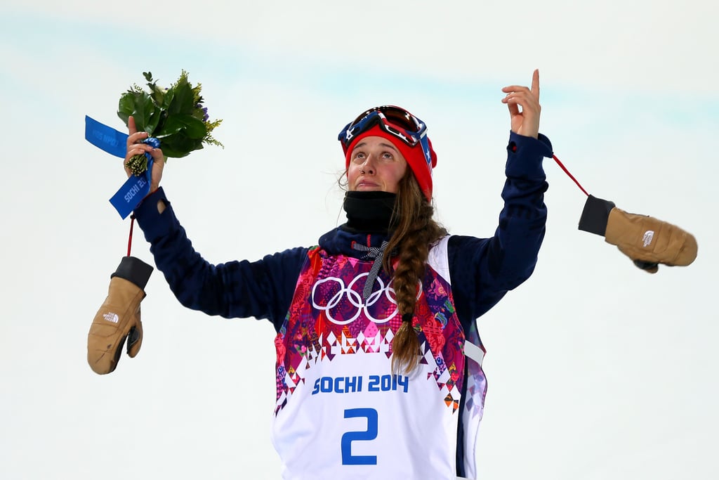 Maddie Bowman got emotional as she paid tribute to the late Canadian skier Sarah Burke at the podium.