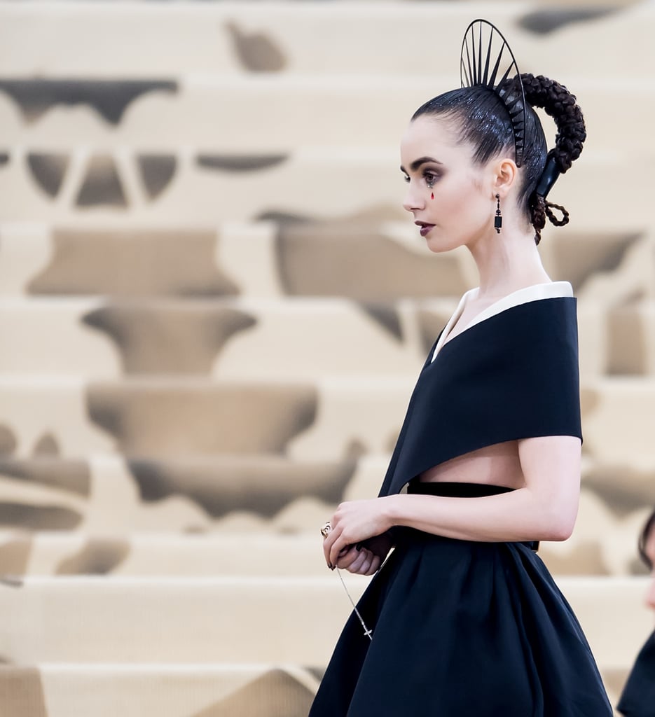 Lily Collins' hair and makeup at the 2018 Met Gala