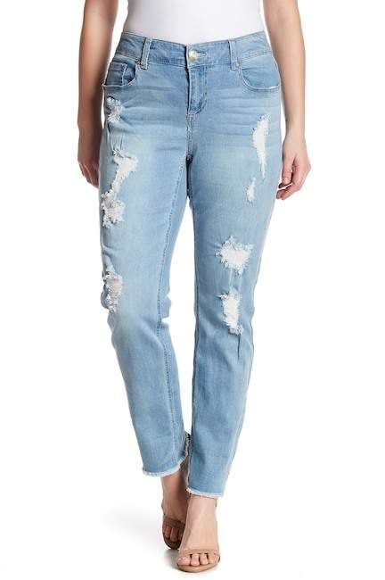 Seven7 Cuffed Straight Leg Distressed Jeans