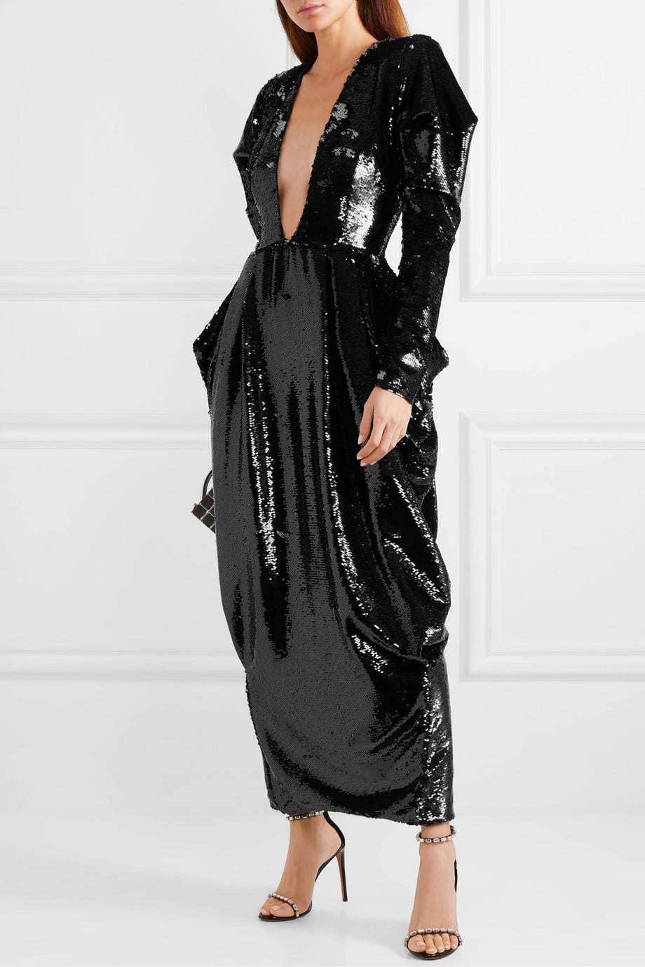 Kylie Jenner's Black Plunging Sequined Dress by Balmain | PS Fashion